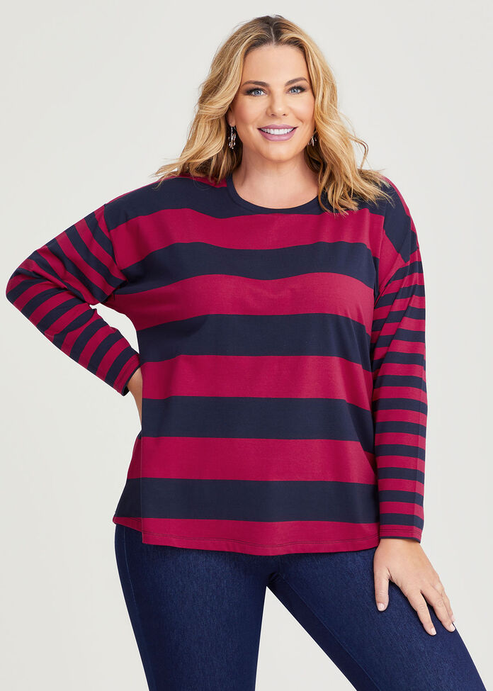 Shop Plus Size Cotton Mix Stripe Top in Red | Taking Shape AU