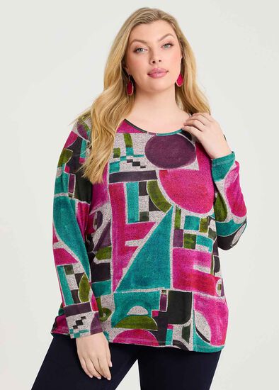 Plus Size Bamboo Cosy Painterly Print Top