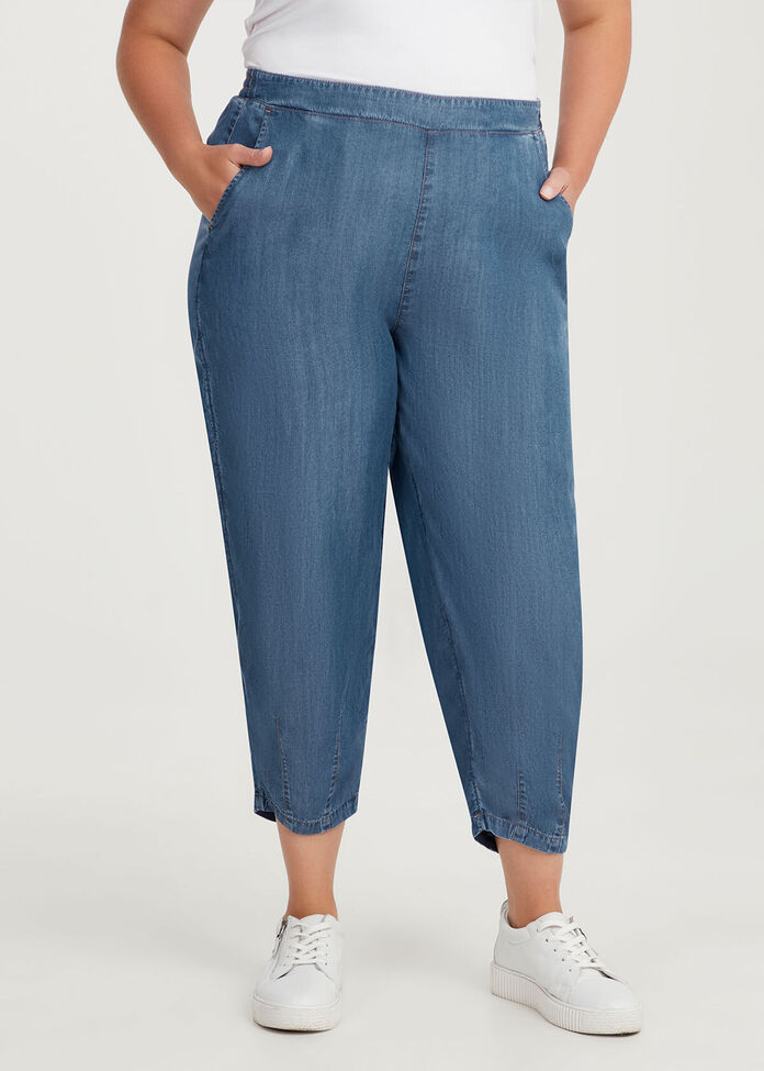 Chambray Lantern Crop Pant, , hi-res