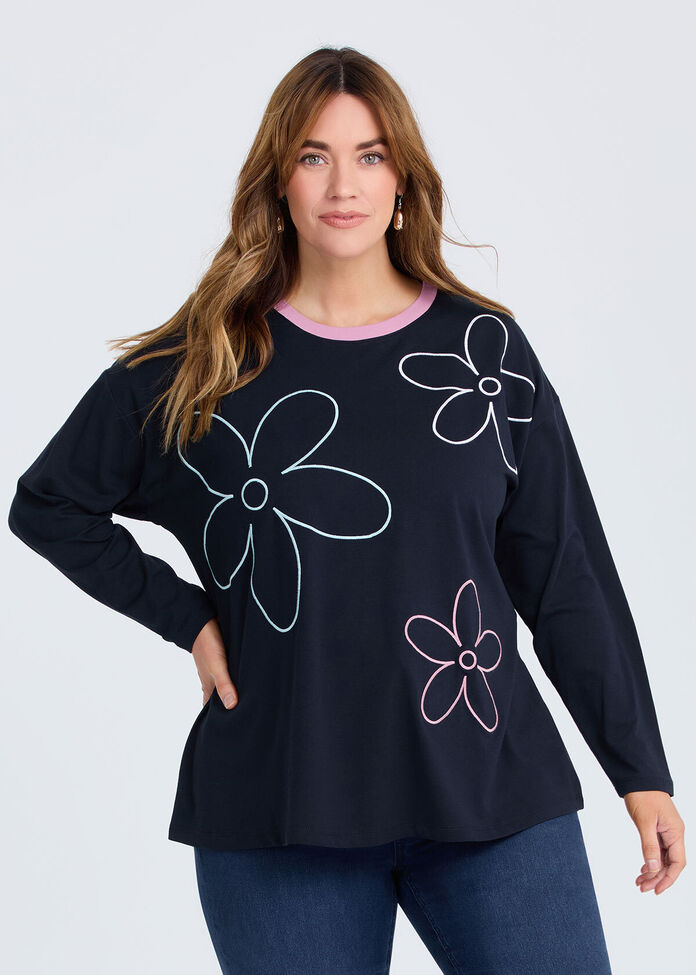 Cotton Embroidery Flower Top, , hi-res