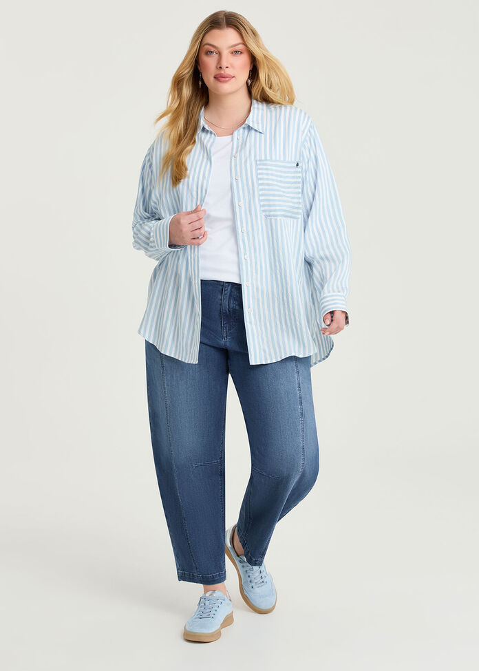 Casual Relaxed Stripe Shirt, , hi-res