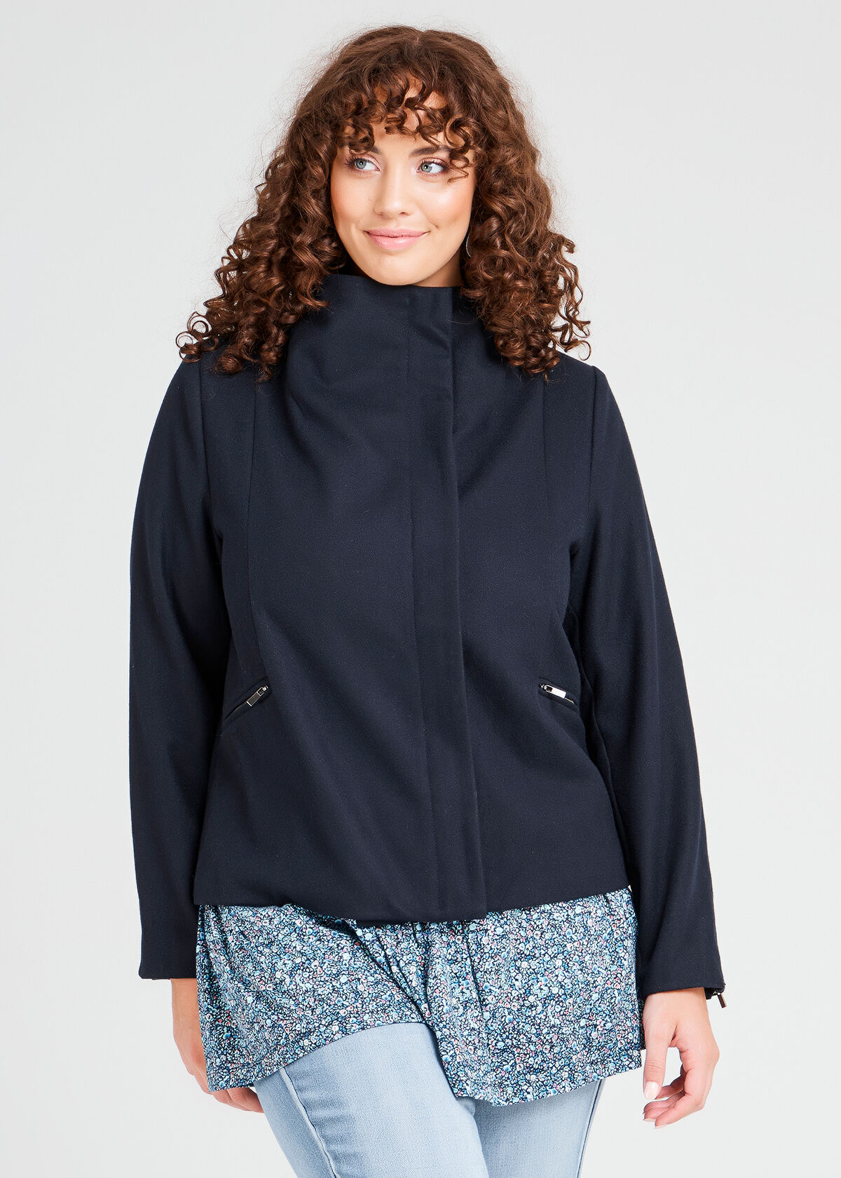 high neck womens coat