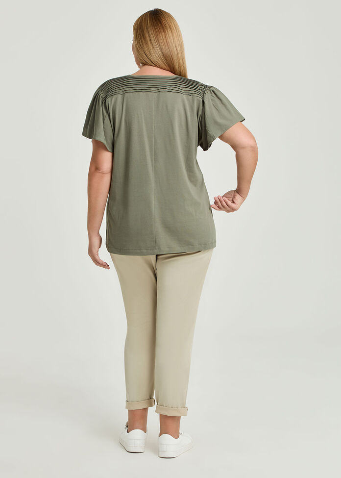 Cotton Pintuck Flutter Top, , hi-res