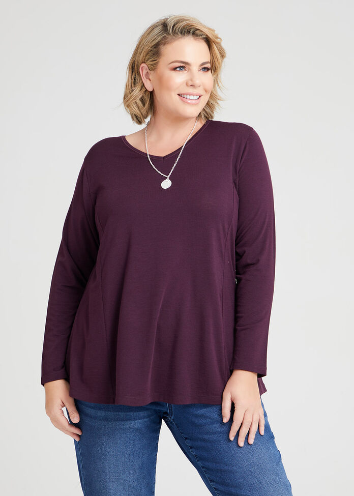 Wool Bamboo V-neck Top, , hi-res
