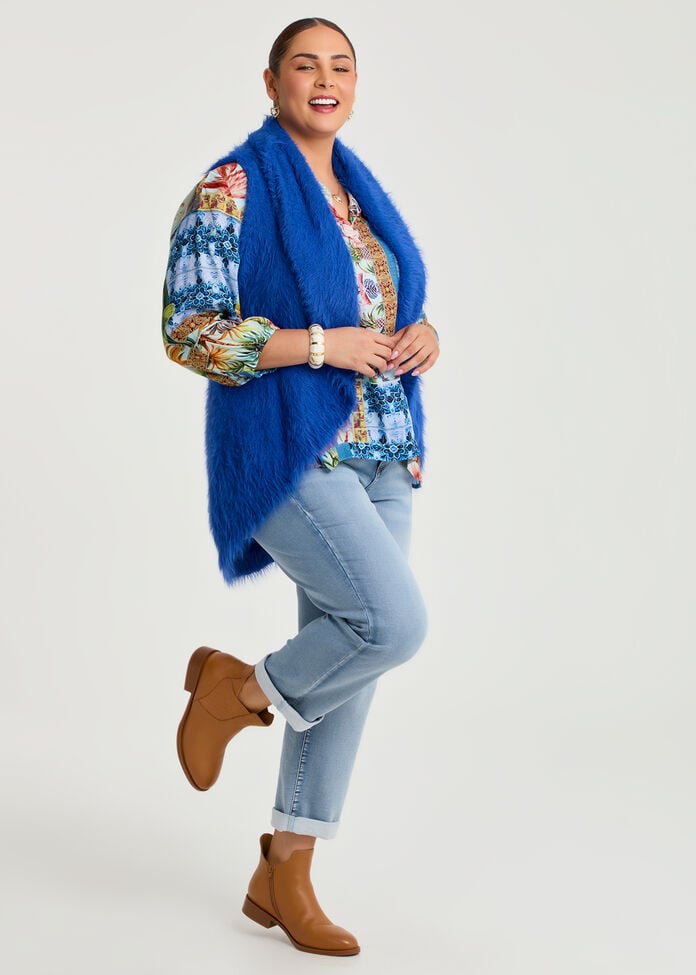 Shop Plus Size Light Fuzzy Cascading Vest, Blue | Taking Shape NZ