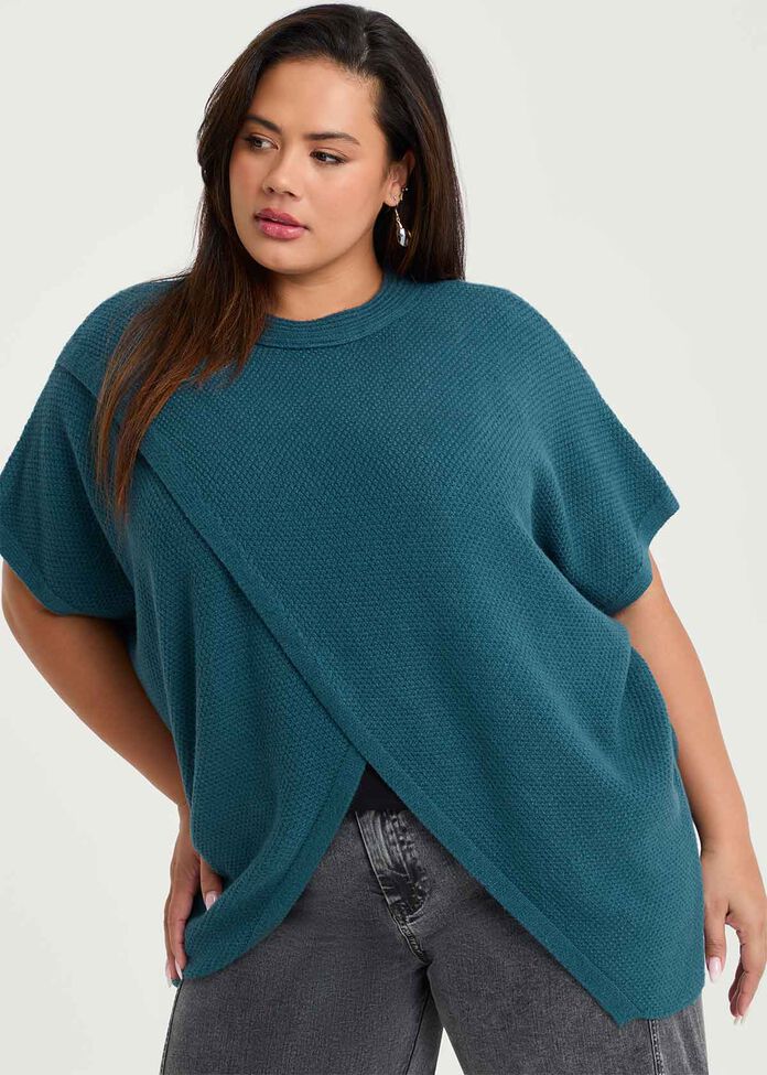 Split Front Relaxed Poncho, , hi-res