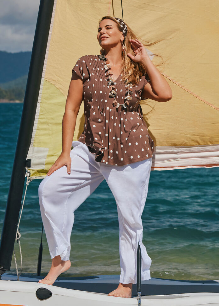 Polka Dot Pintuck Natural Top, , hi-res