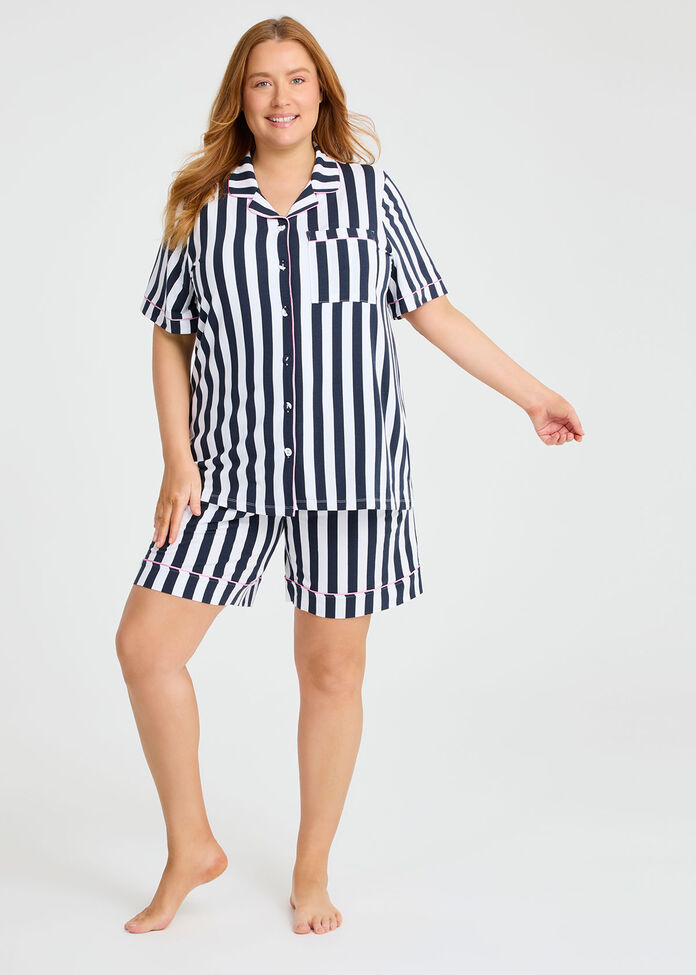 Modal Stripe Button Pyjama Top, , hi-res