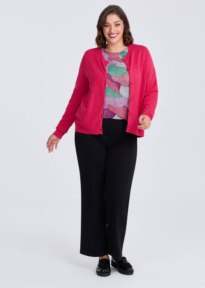 Textured Rib Button Cardigan, , hi-res