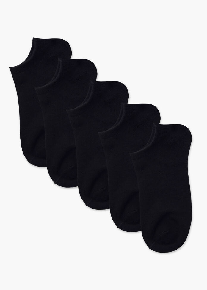 5 Pack Black Bamboo Ankle Socks, , hi-res