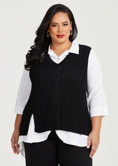 Plus Size Split Front Mixed Rib Knit Vest