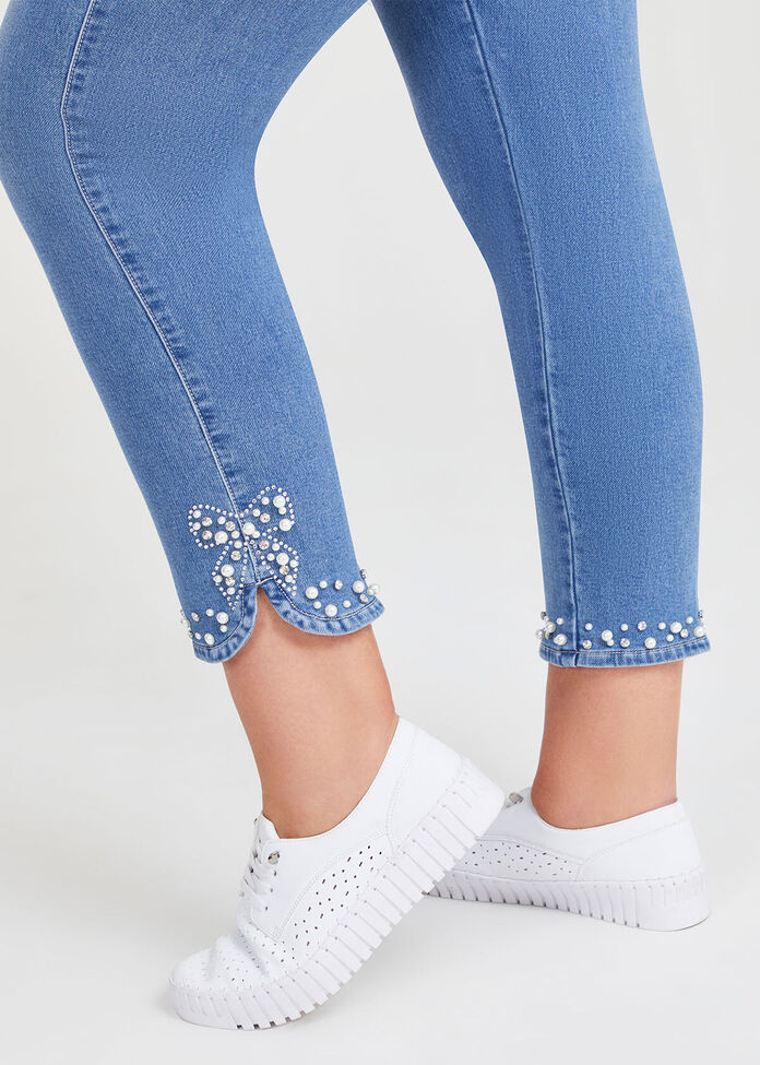 Curved Hem Pearl Denim Jean, , hi-res