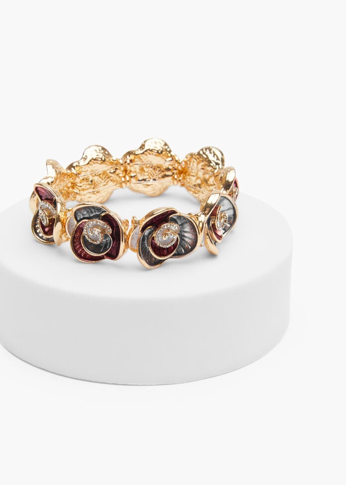 Enamel Diamante Rose Bracelet, , hi-res