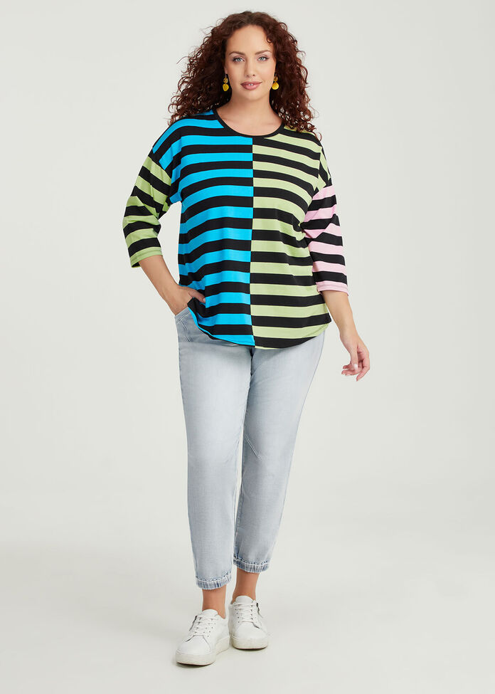 Cotton Spliced Stripe T-shirt, , hi-res