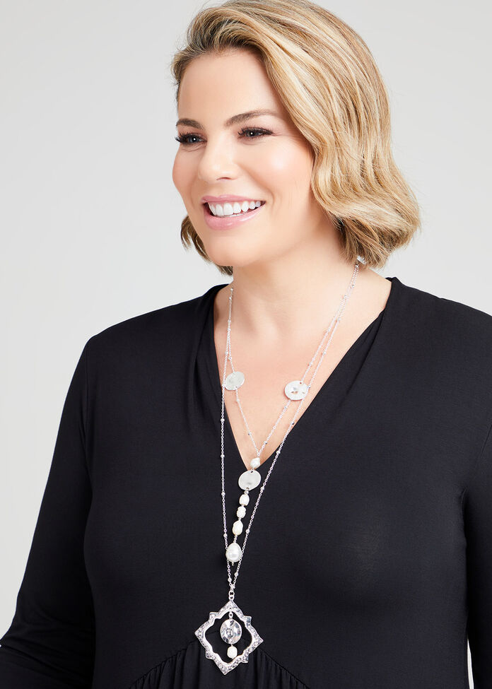 Layered Pearl Drop Necklace, , hi-res