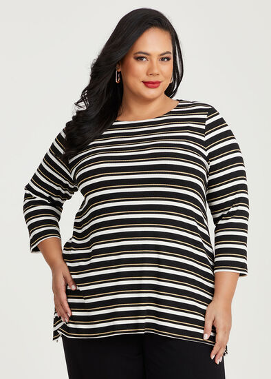 Plus Size Natural Elina Stripe Rib Top