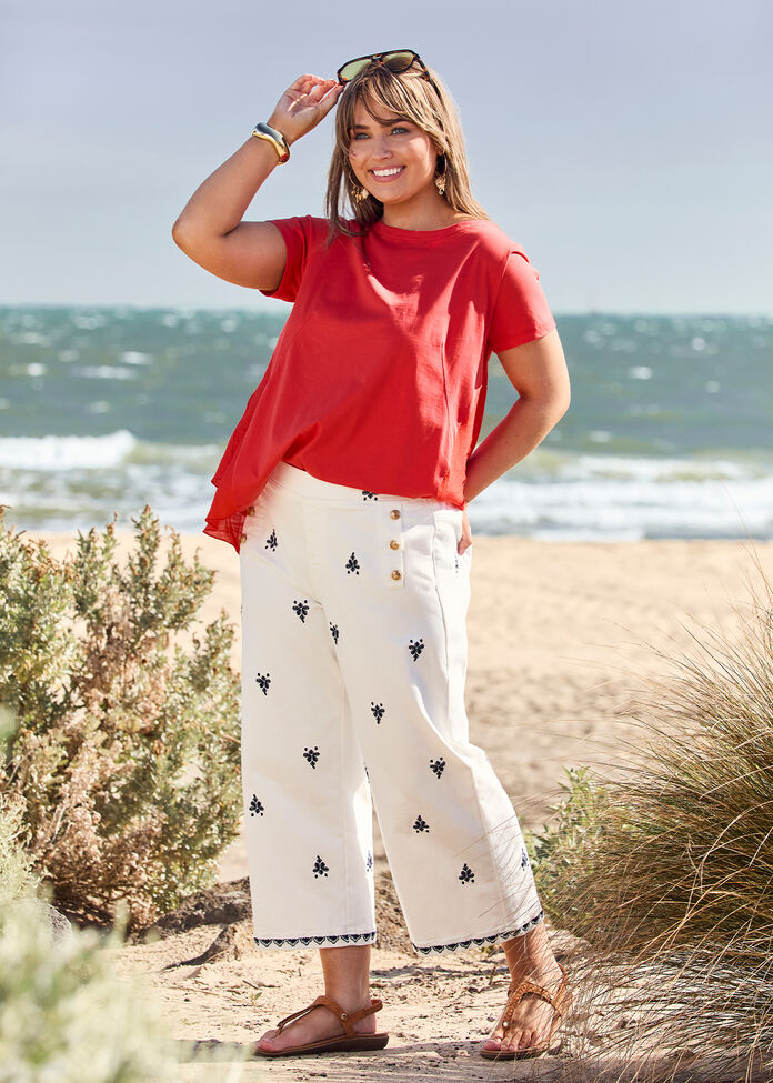 Wide Leg Embroidered Crop Jean, WHITE, hi-res