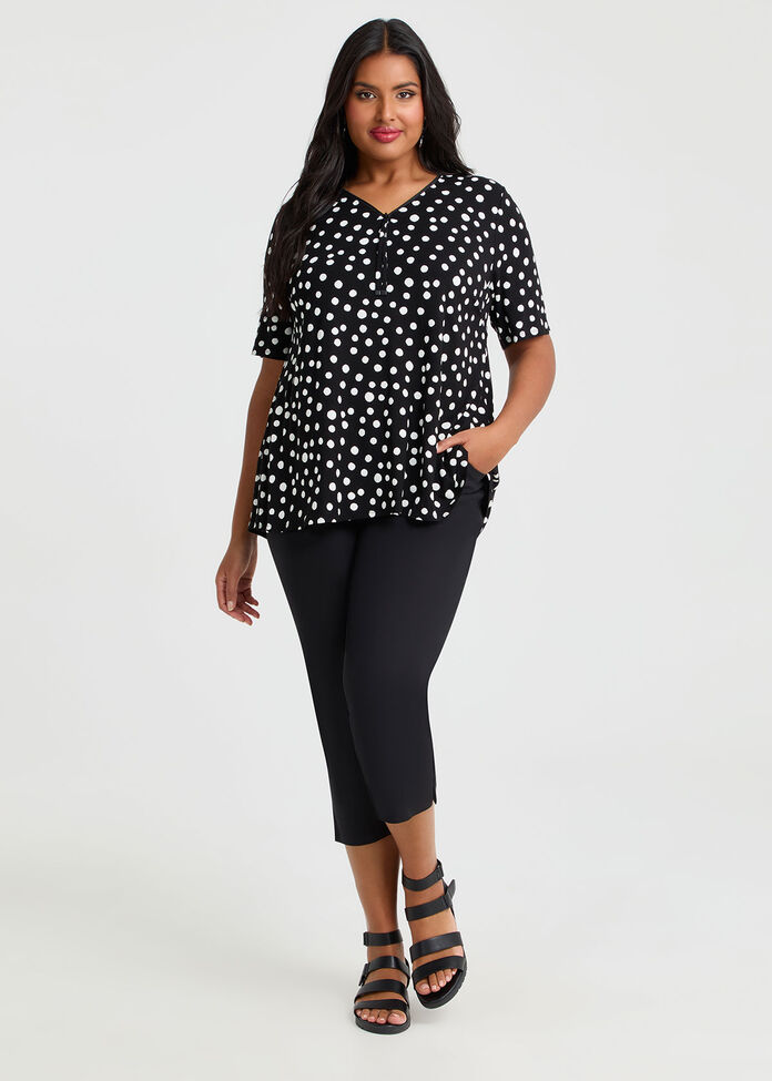 Zip Neck Polka Dot Natural Top, , hi-res