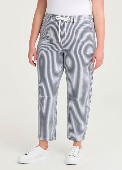 Plus Size Cotton Stripe Barrel Leg Pant
