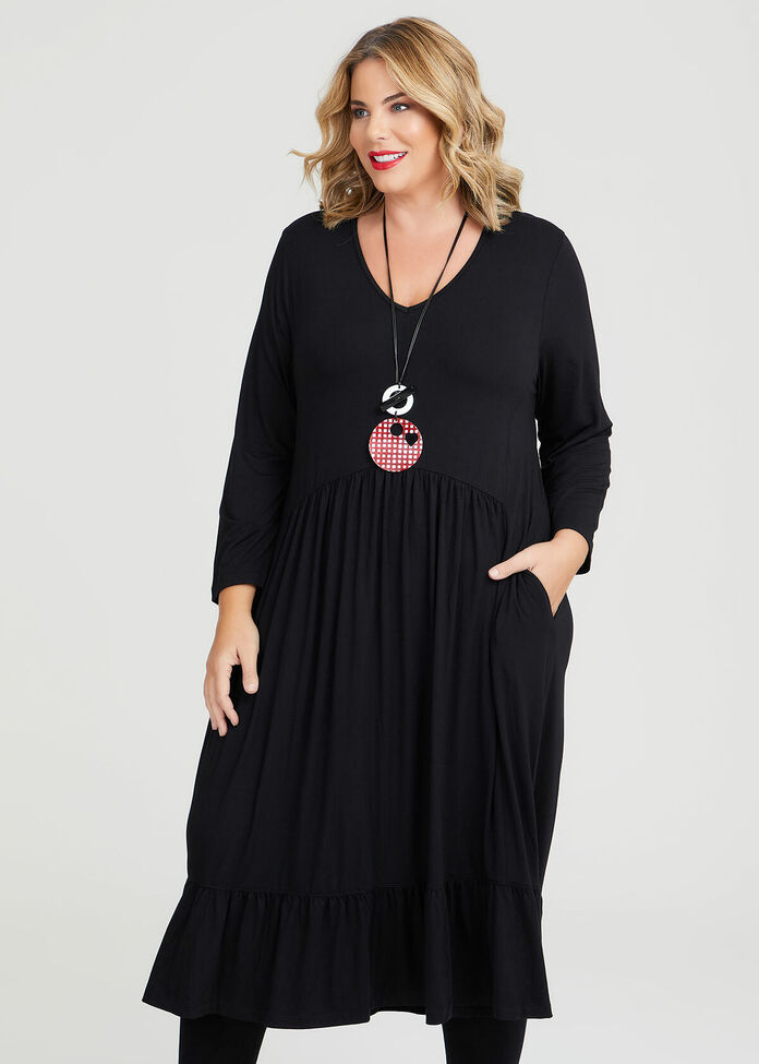 Shop Plus Size Bamboo Luca Long Sleeve Boho Dress in Black | Taking ...