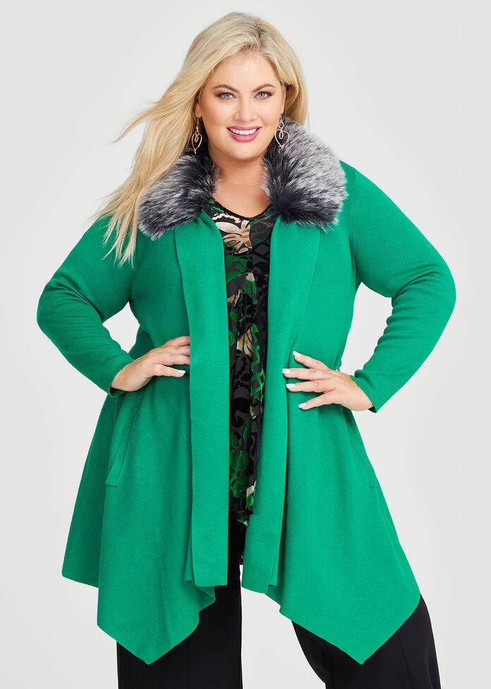Glamour Faux Fur Collar Bamboo Cardigan, , hi-res
