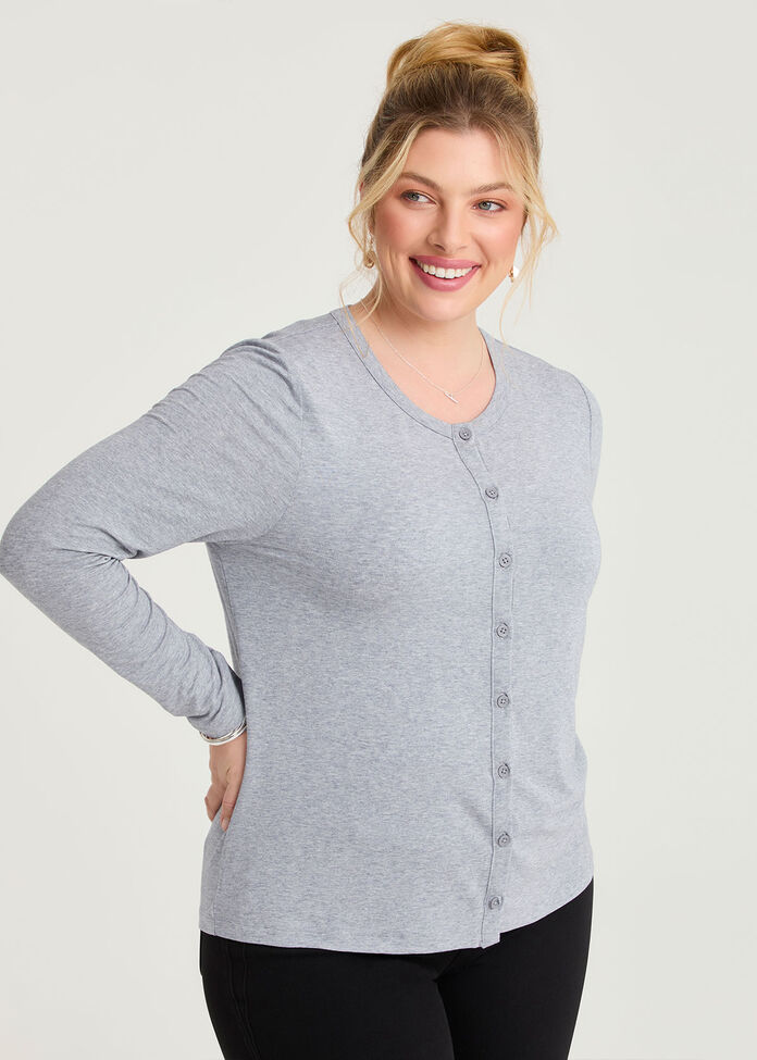 Australian Wool Blend Cardigan, GREY MARLE, hi-res