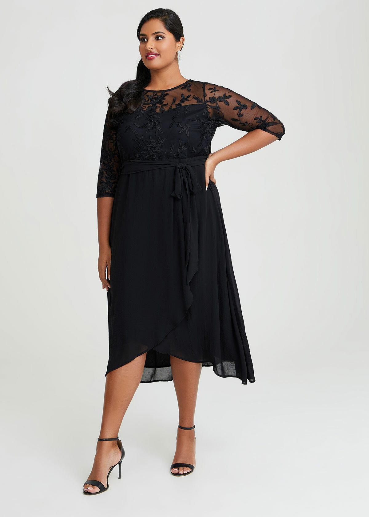 Shop Plus Size Ivy Lace Chiffon Cocktail Dress in Black Taking Shape AU