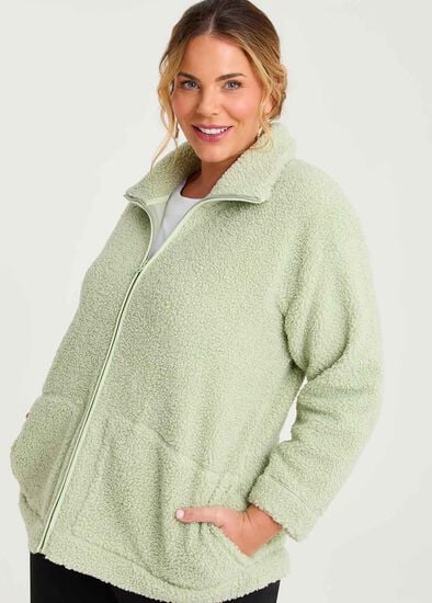 Plus Size Teddy Zip Through Jacket