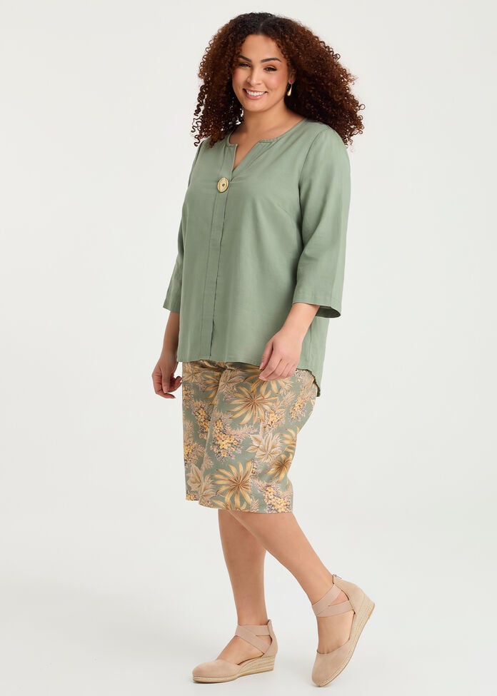 Cotton Linen Button Detail Top, , hi-res