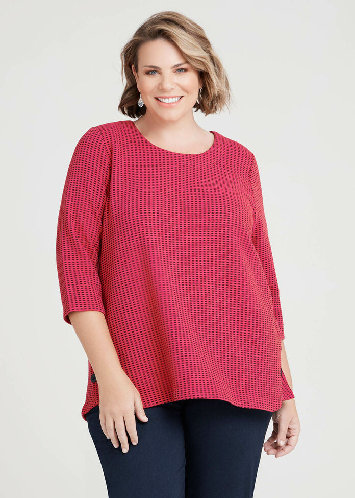 Textured Curved Hem Top, , hi-res