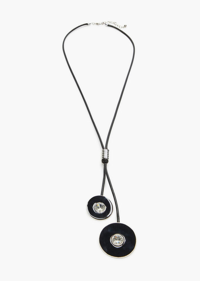Black Enamel Disc Necklace, , hi-res