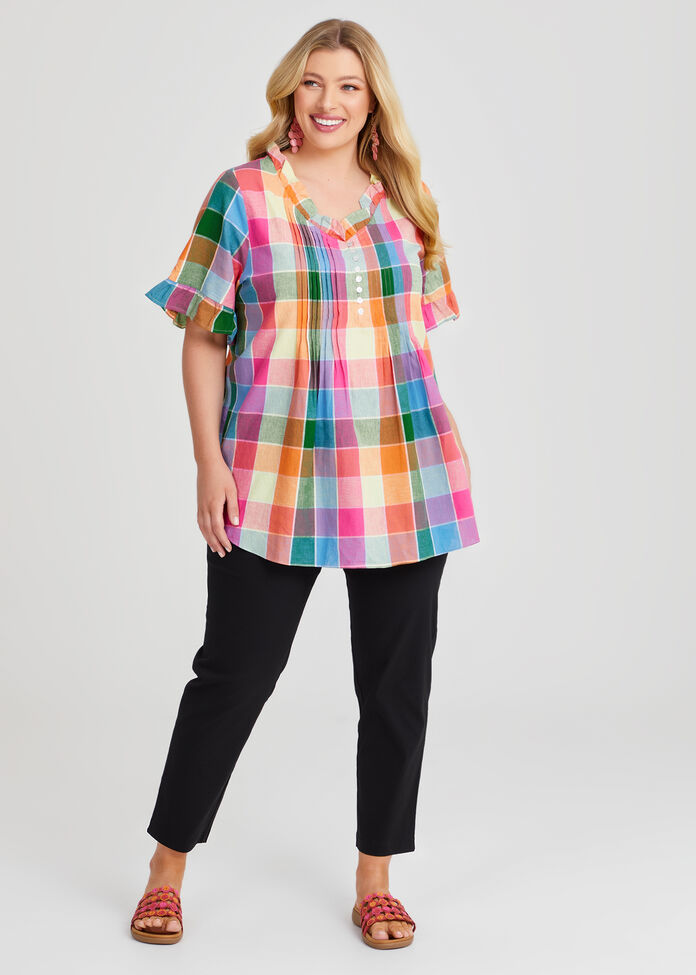 Linen Blend Pleat Detail Top, , hi-res