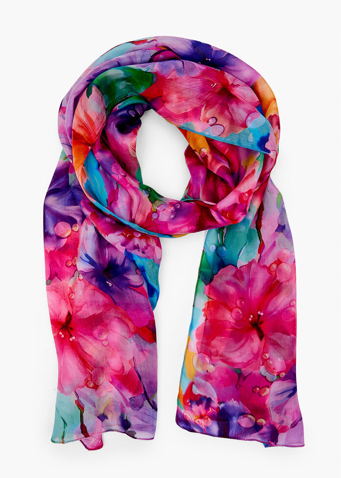 Floral Silk Scarf, , hi-res