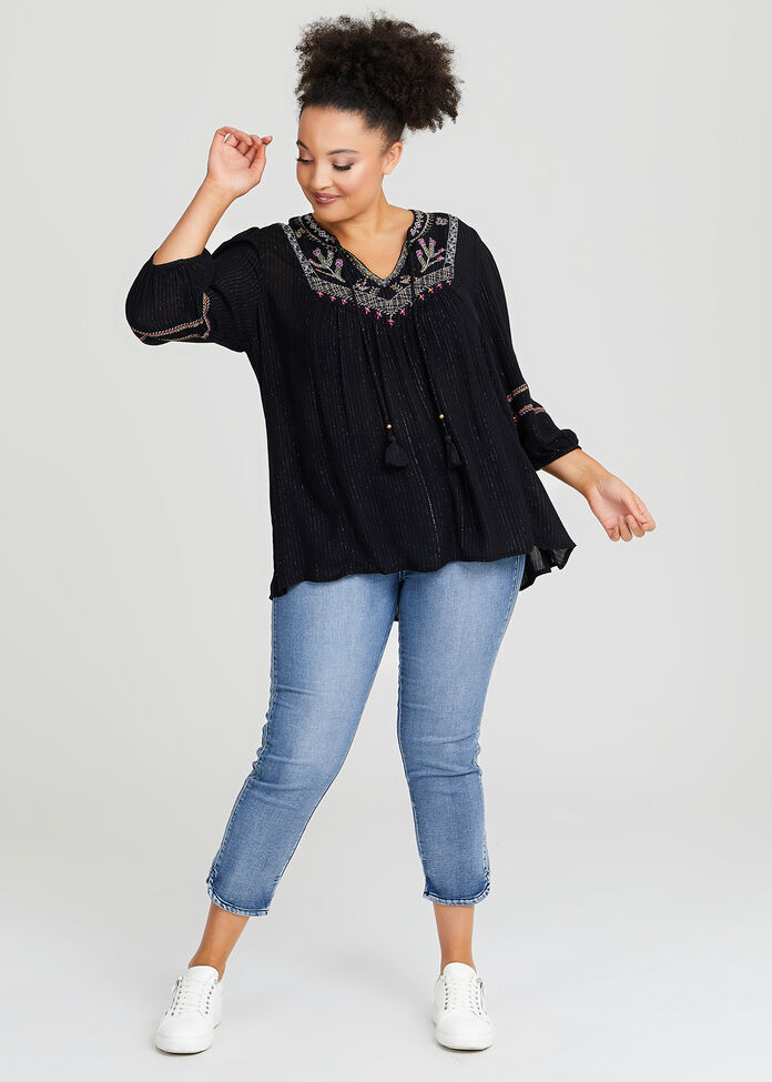 Lurex Jacquard Embroidery Top, , hi-res