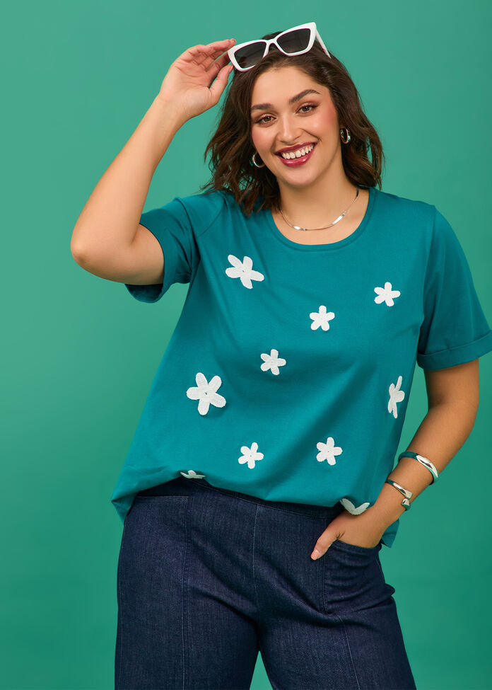 Cotton Crochet Flower T-shirt, , hi-res