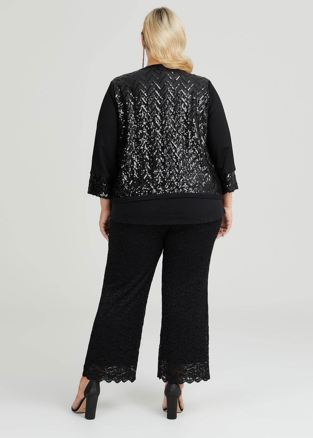 Shop Plus Size Decadent Sequin Evening Jacket in Black Taking