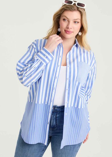 Plus Size Cotton Mix Stripe Shirt