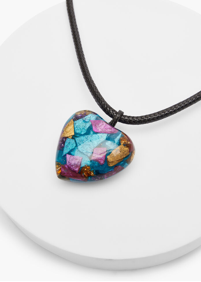 Resin Foil Heart Necklace, , hi-res