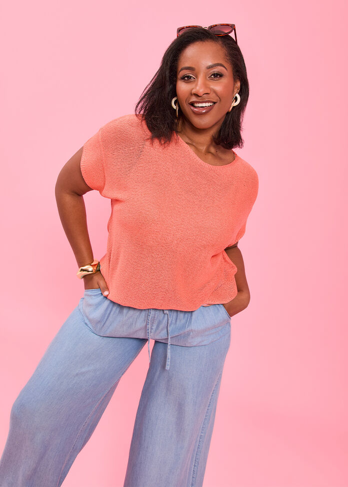 Extended Sleeve Open Knit Top, , hi-res