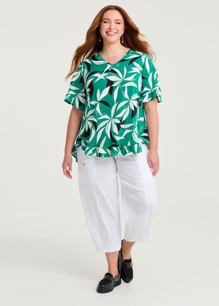 Salsa V-neck Luna Top, GREEN LEAF PRINT, hi-res