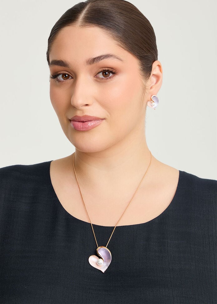 Pearl Heart Enamel Necklace, , hi-res