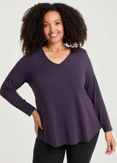 Plus Size Natural Everyday V-neck Long Sleeve Top