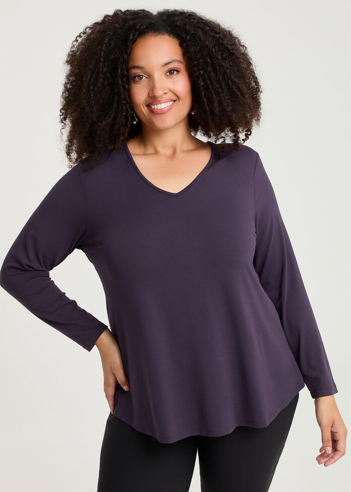 Natural Everyday V-neck Long Sleeve Top, , hi-res