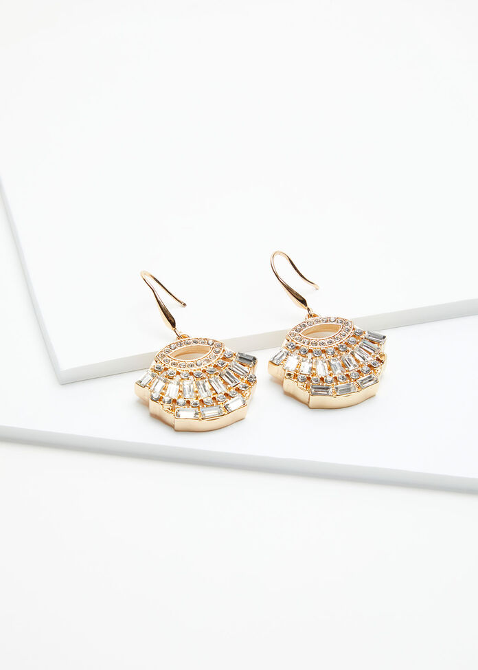 Gold Deco Crystal Earrings, , hi-res