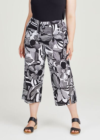 Plus Size Natural Abstract Flower Crop Pant