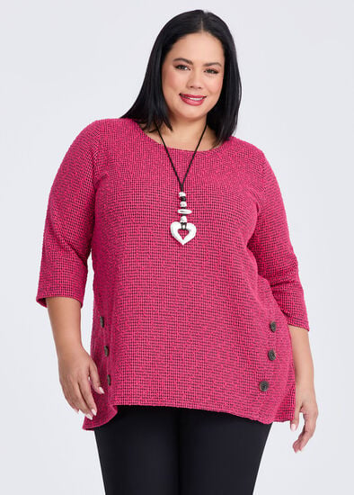 Plus Size Textured Button Detail Top