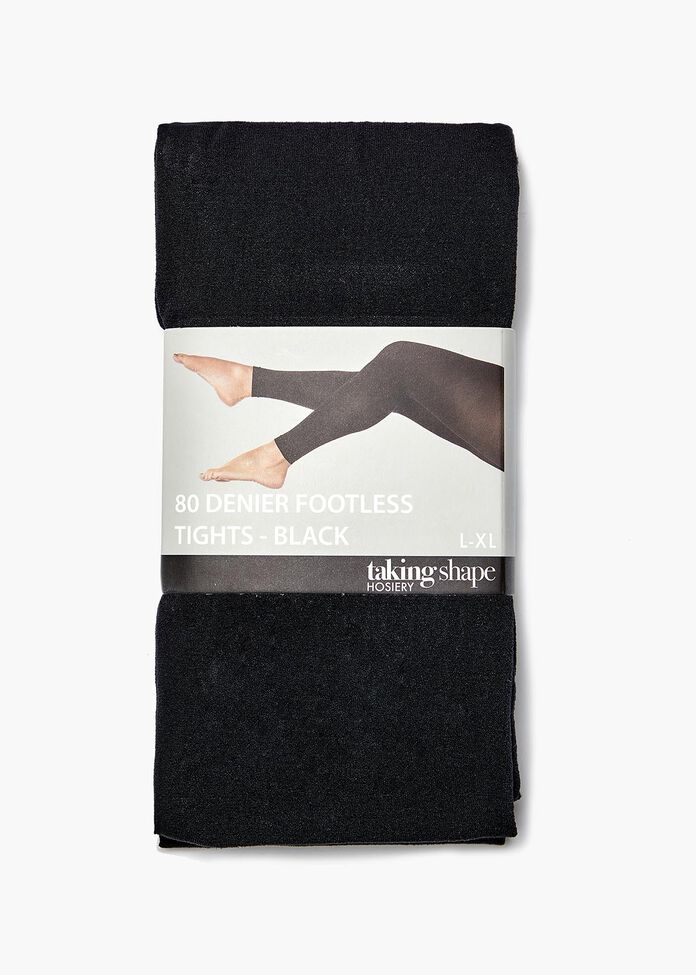 80 Denier Black Footless Tights, , hi-res