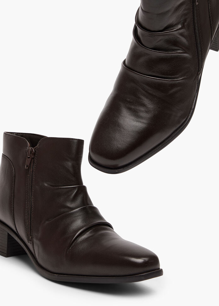Leather Ruched Ankle Boot, , hi-res