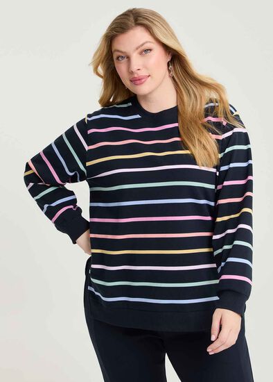 Plus Size Cotton Multi Stripe Sweatshirt