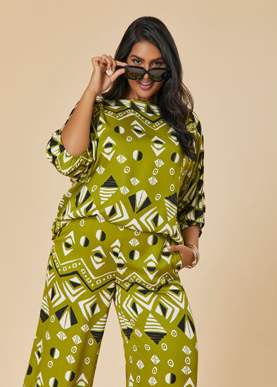 Plus Size Natural Aztec Print Top
